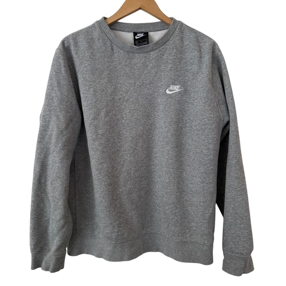 Nike Unisex Gray Embroidered Logo Fleece Lined Long Sleeve Crew Neck Sweater-M